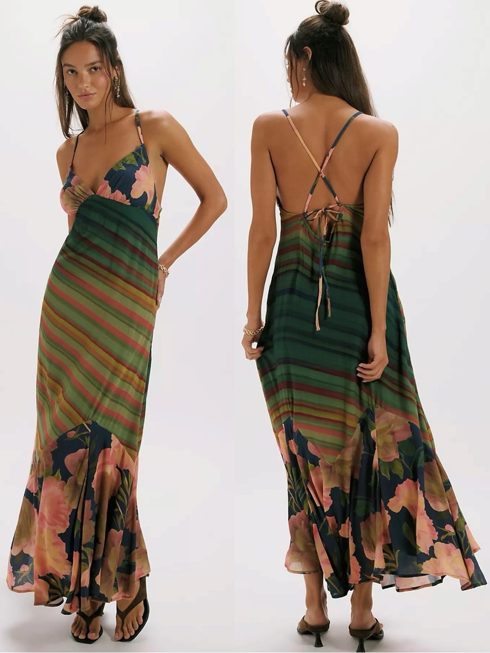 Free People Bohemian Tropical Summer Floral Painted Sands Maxi Dress Small